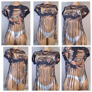 Thrasher Black and Brown Shredded Fringe Tee